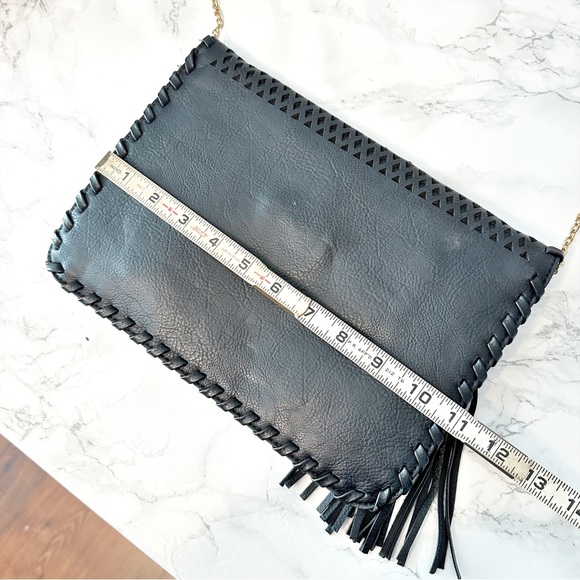Bam Forever Laser Cut Vegan Leather Tassel Gold Chain Crossbody Purse Clutch - Picture 8 of 9